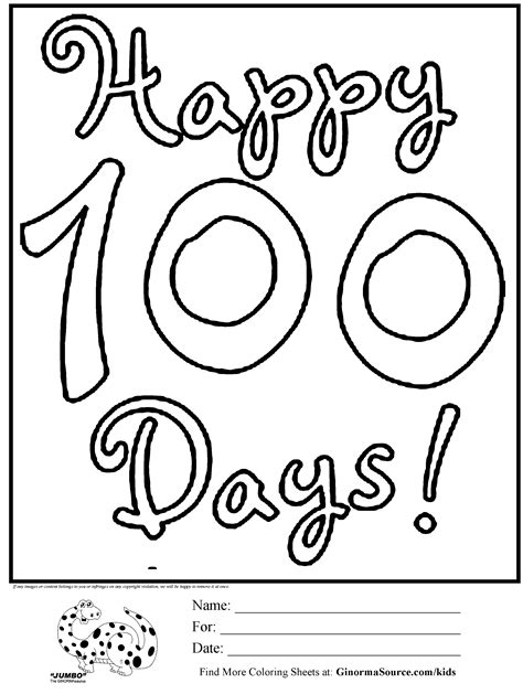 100th Day Coloring Page Free Printable